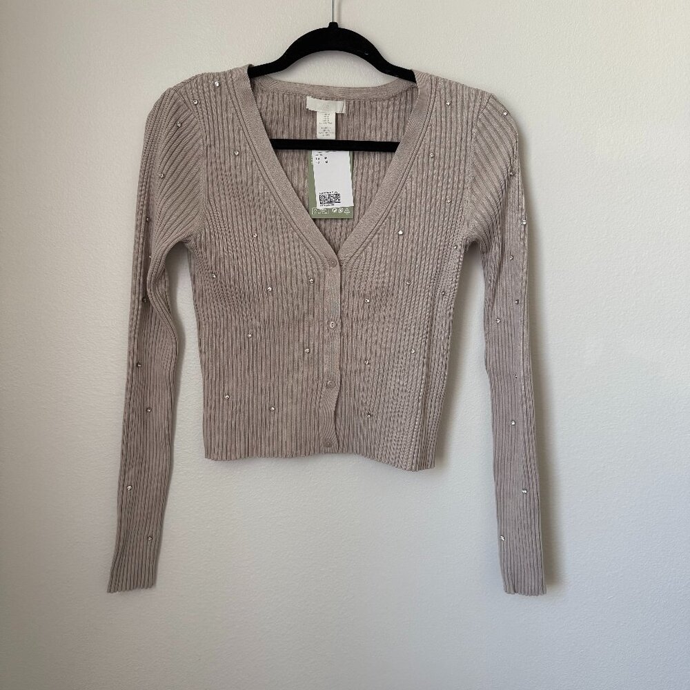 NWT H&M Taupe rhinestone embellished cardigan